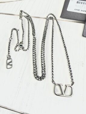 Valentino Garavani Gunmetal V Logo Necklace
